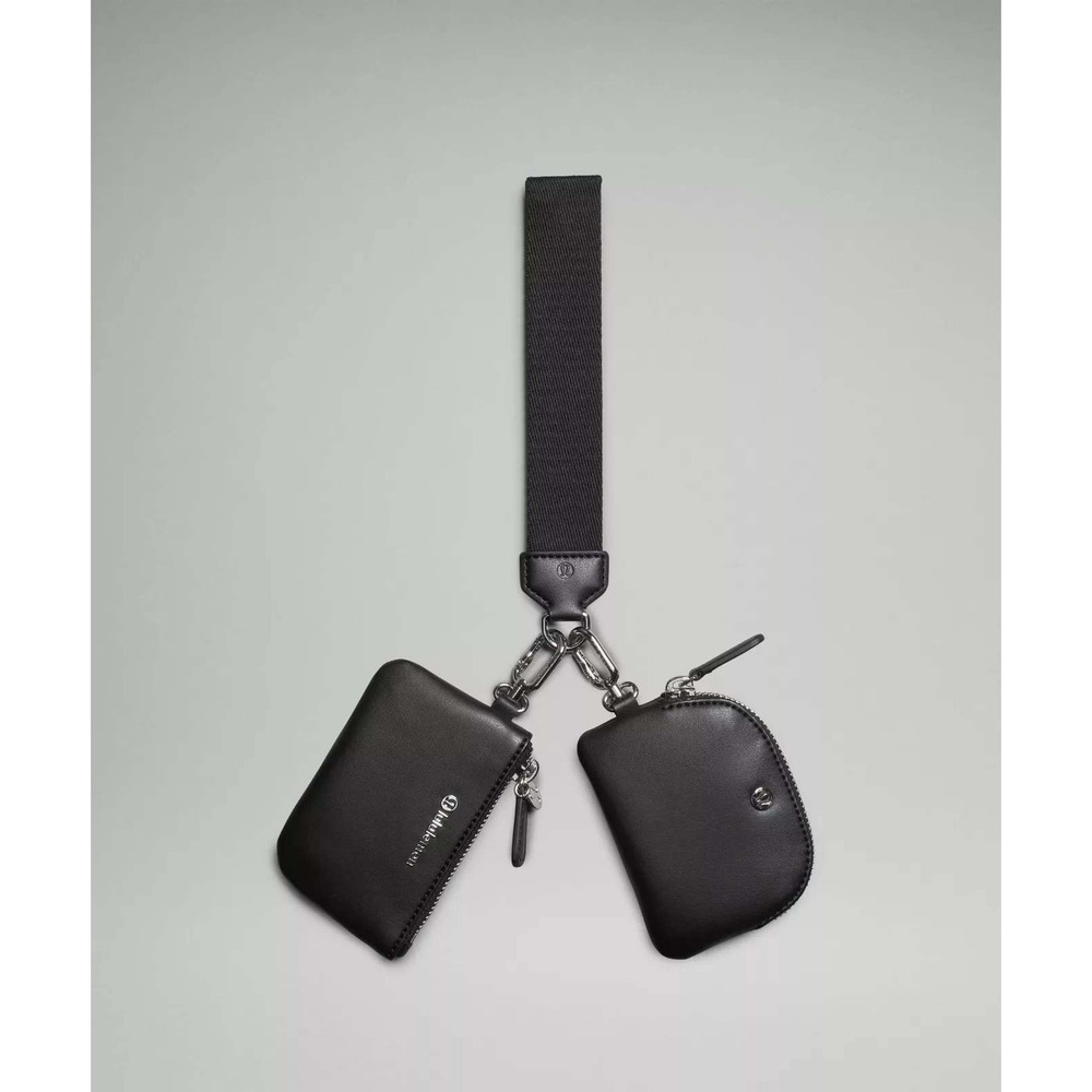 Lululemon Dual Pouch Wristlet Cactus Leather Black O/S New With Tags